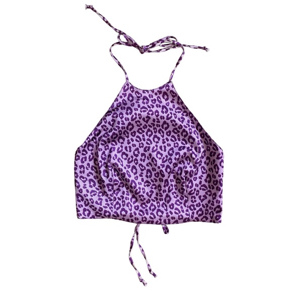 dELiA*s x Dolls Kill Purple Township Rebel Leopard Print Satin Halter Top L XL - Picture 4 of 7